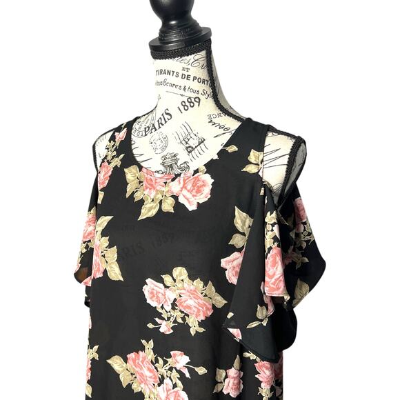 Fortune + Ivy MEDIUM Anwe Cold Shoulder Top - Stitch Fix Floral Chiffon Blouse - Picture 13 of 16